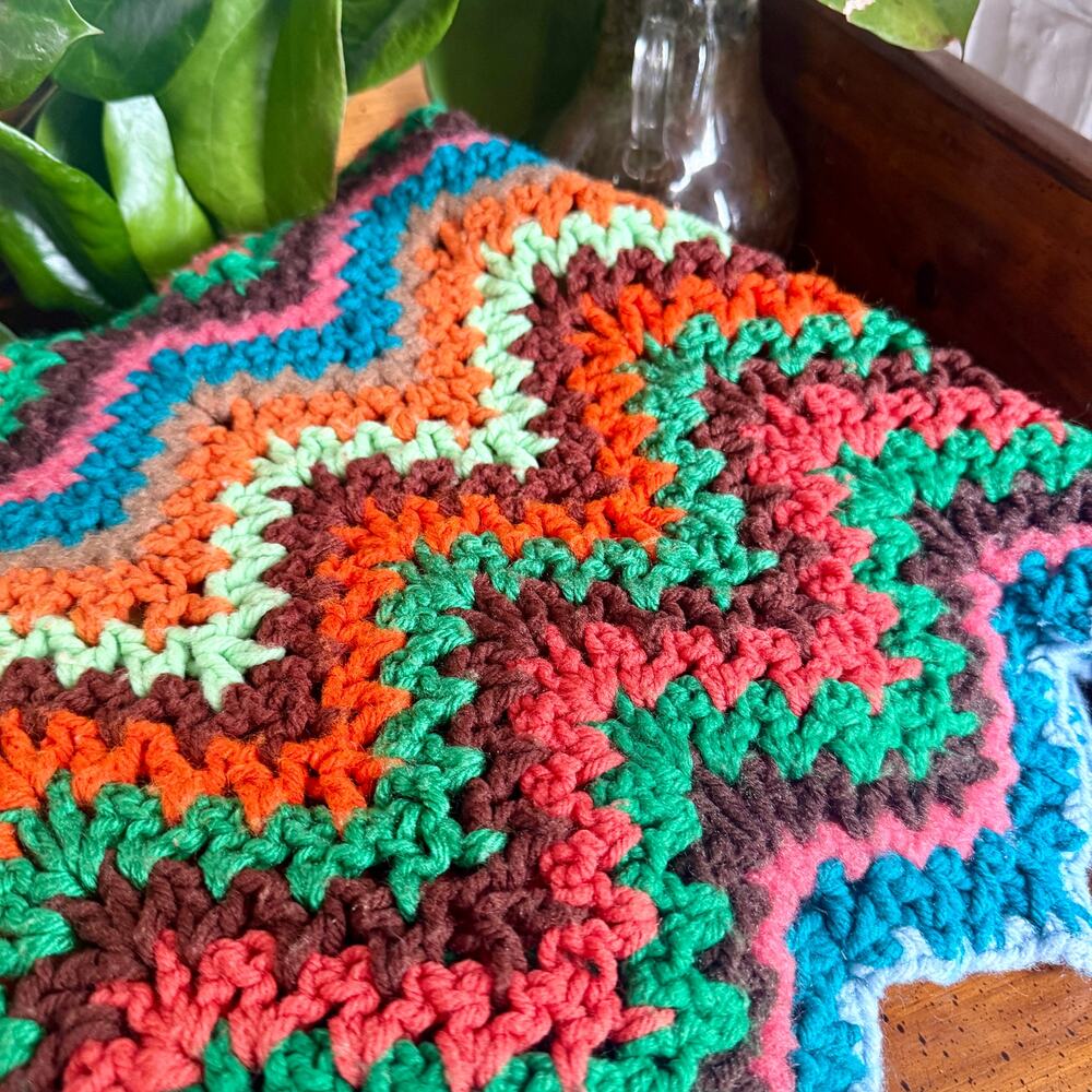 Vintage Handmade Crochet Afghan Throw Blanket Zig Zag Ripple Boho Retro 48x44 - Picture 4 of 8